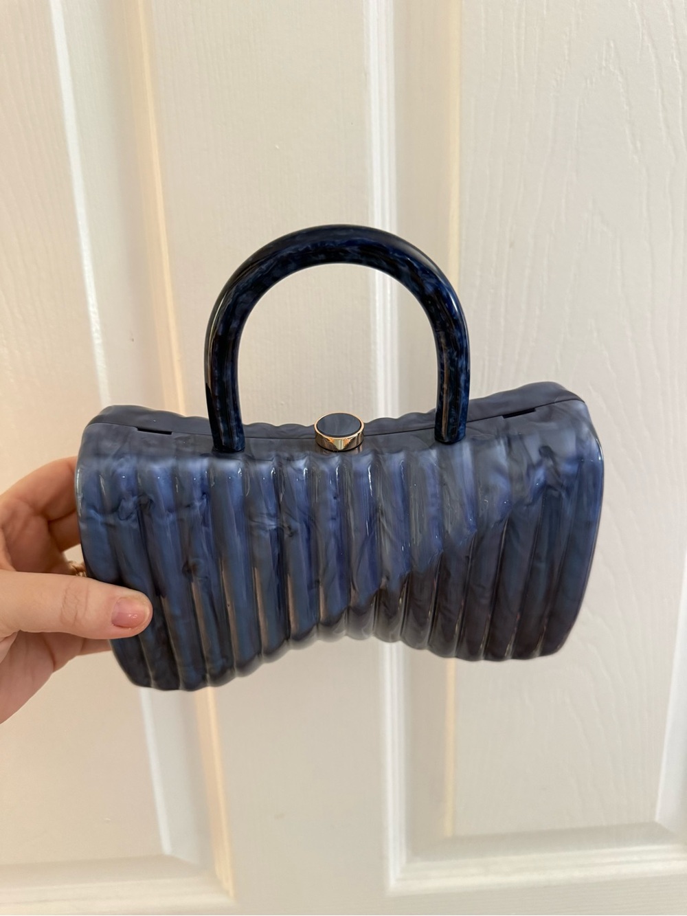 Navy Marbled Acrylic Top-Handle Clutch